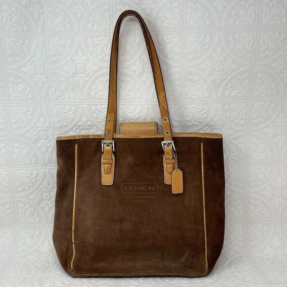Coach Brown Hampton Double Strap Suede and Leather Shoulder Tote Bag - Picture 1 of 10